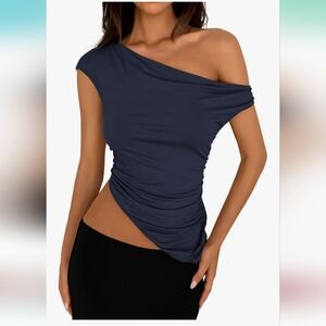 unique and asymetrical Navy Sleeveless Top, versatile fit